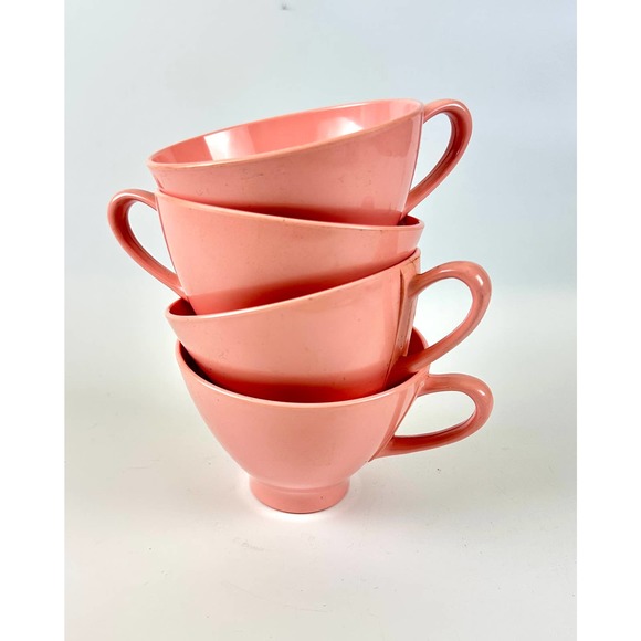 Vintage Pink Melmac Coffee Cups Retro 1950's Melamine MCM Mid Century Kitchen - Picture 2 of 7